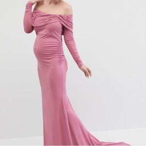 Elegant Pink Off-Shoulder Maternity Dress
